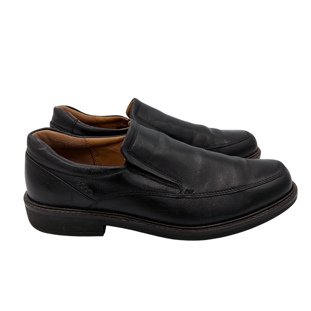ECCO Holton Mens Black Leather Slip On Loafers Square Apron Toe Shoes 42 8-8.5